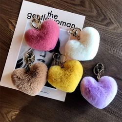 Ciondolo in peluche con capelli di coniglio finto Rex con accessori per ciondolo portachiavi a forma di cuore di pesca Love Hair Ball Bag Key Hang