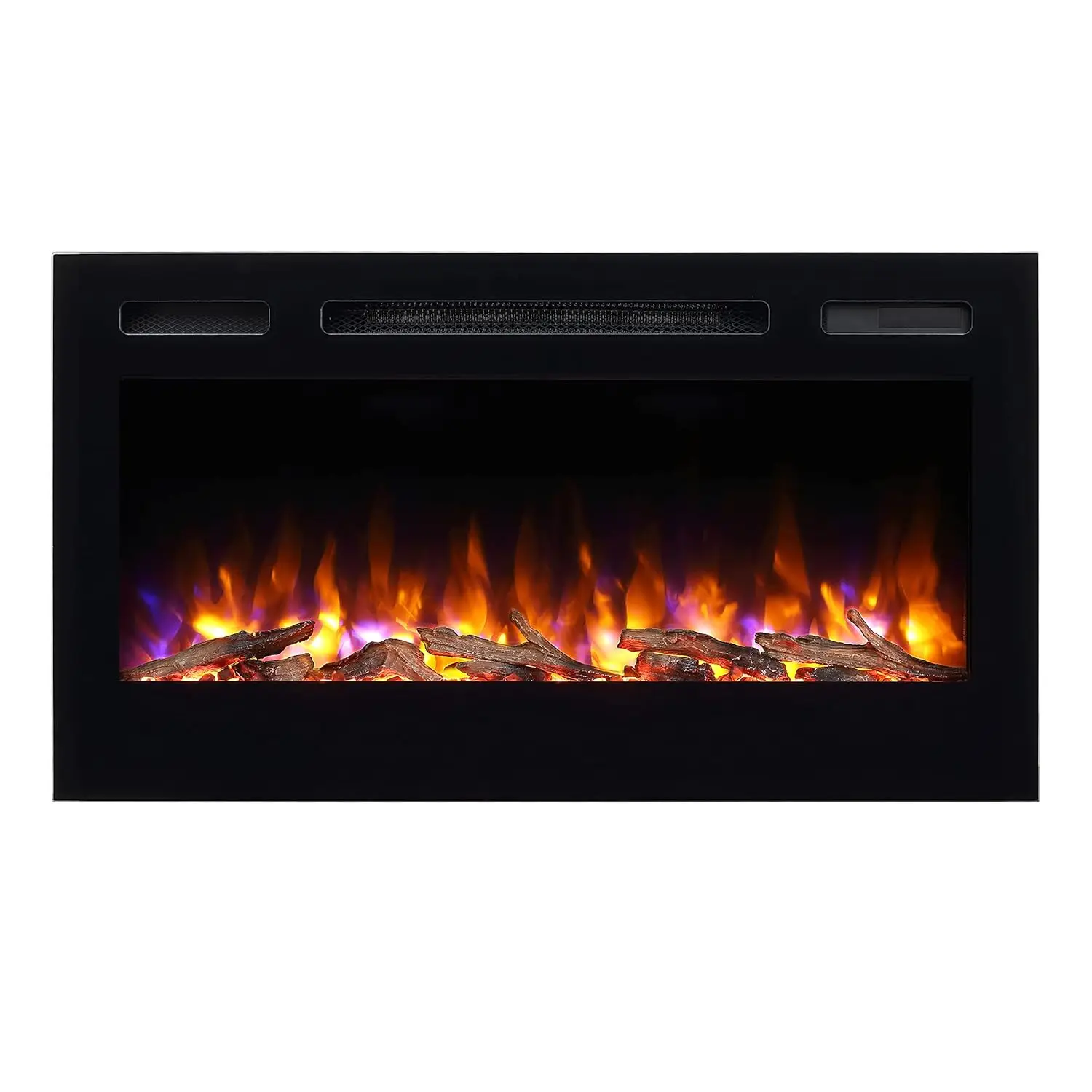 

Alice 36 Inches Recessed Electric Fireplace, Flush Mounted for 2 X 6 Stud, Log Set & Crystal, 1500W Heater, Black, Customized