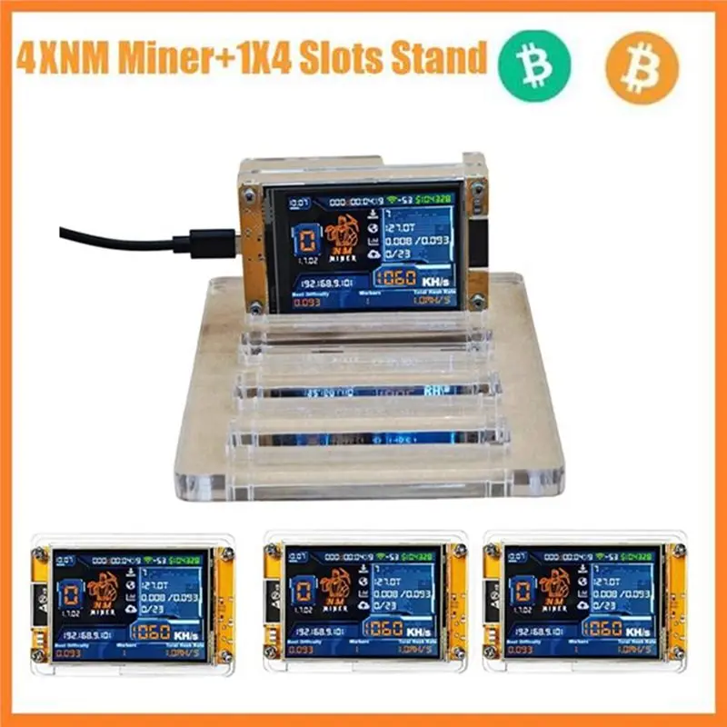 ABNM 1060KH/S Nmminer Nerdminer+4 Slots Stand Upgraded Bitcoin Crypto Solo Miner 2.8 Inch Smart Display Miner For Home