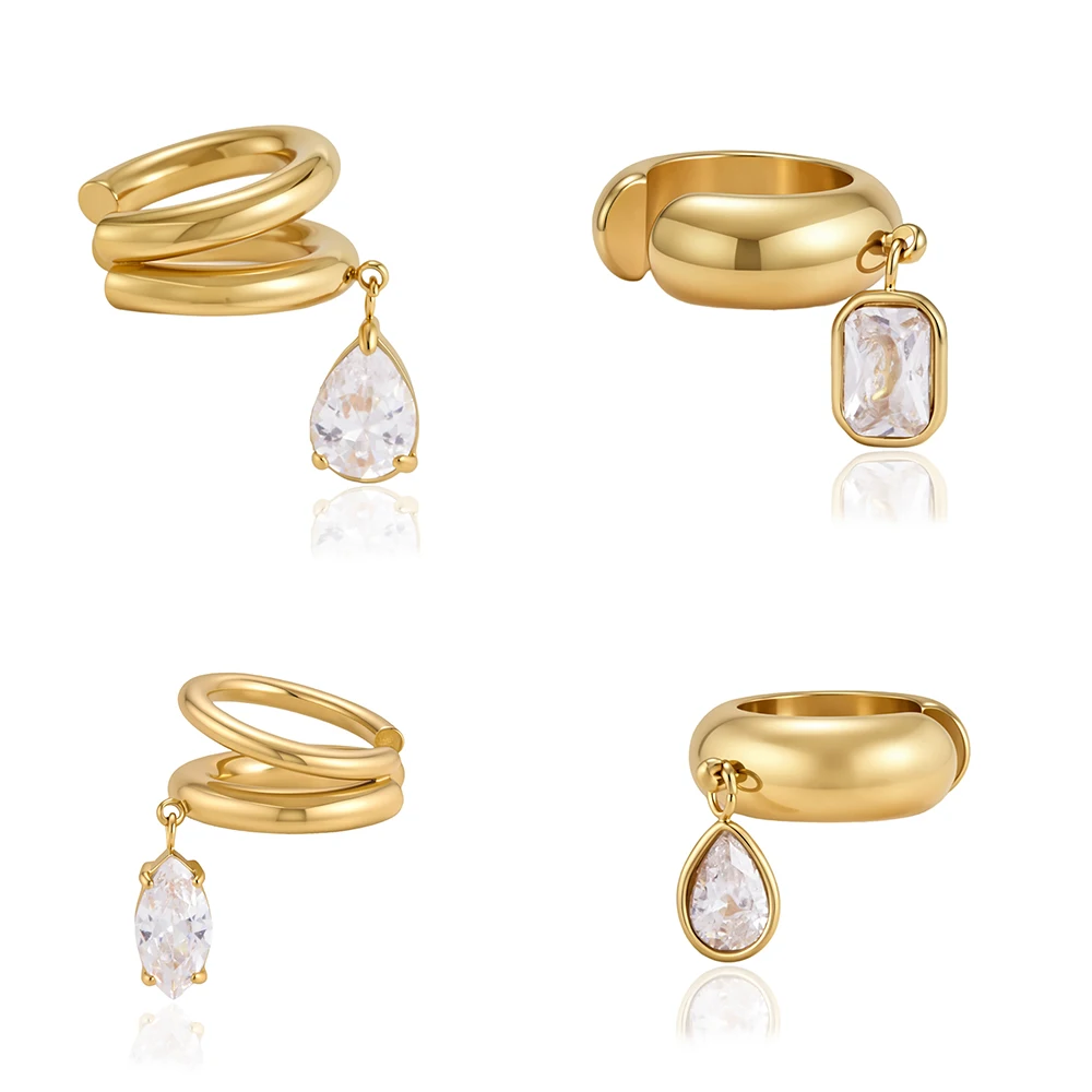 Spark & Co 18K Gold PVD Plated Geometric Zircon Clip For Women New Stainless Steel Waterproof Earring Charms Jewelry