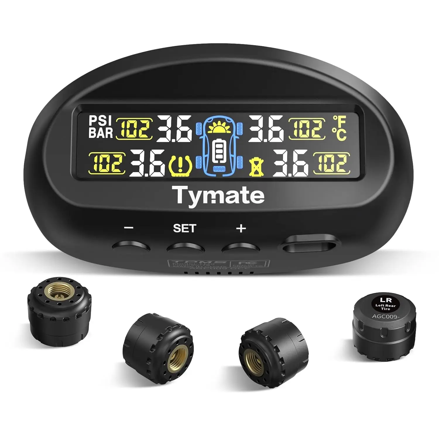 

Беспроводная солнечная система контроля давления в шинах (TPMS) с 4 датчиками, 6 сигналами тревоги, цветным дисплеем для автодомов, внедорожников, грузовиков (0-87 PSI)