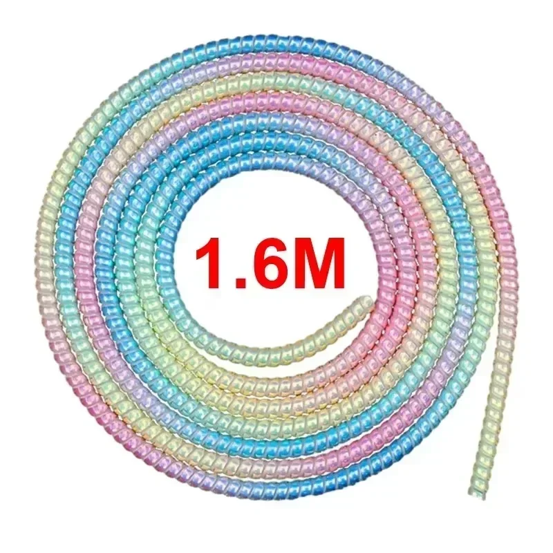 1Roll 1.6/1.4M Laser Spiral USB Charging Cable Protector for iPhone Samsung Plating Color Earphone Cord Protection Cable Winder