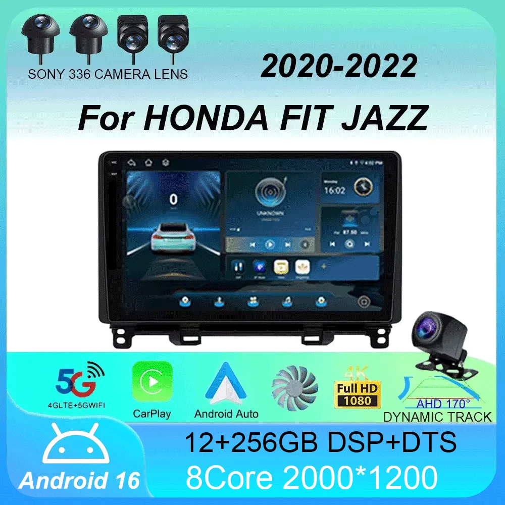 

Автомагнитола Carplay Auto DSP Android 16 для HONDA FIT JAZZ 2020 2021 2022, GPS-плеер, навигация, 2 Din, мультимедиа, DVD, видео, стерео