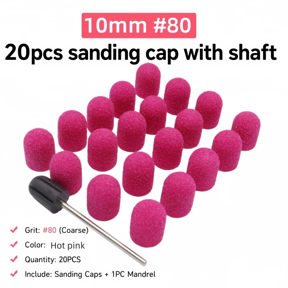 20Pcs 10mm Nail Sanding Caps with Mandrel – Premium Callus & Cuticle Remover, 2.35mm Shank, Compatible with All Nail Drills view 4