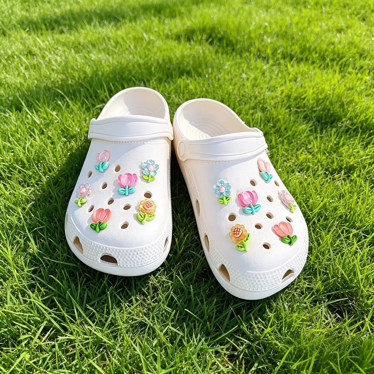 Cute Tulip Flower Shoe Charms PVC Decorations for Crocs Clogs & Bags Removable DIY Shoe Buckles Accessories for Girls Kids Teens