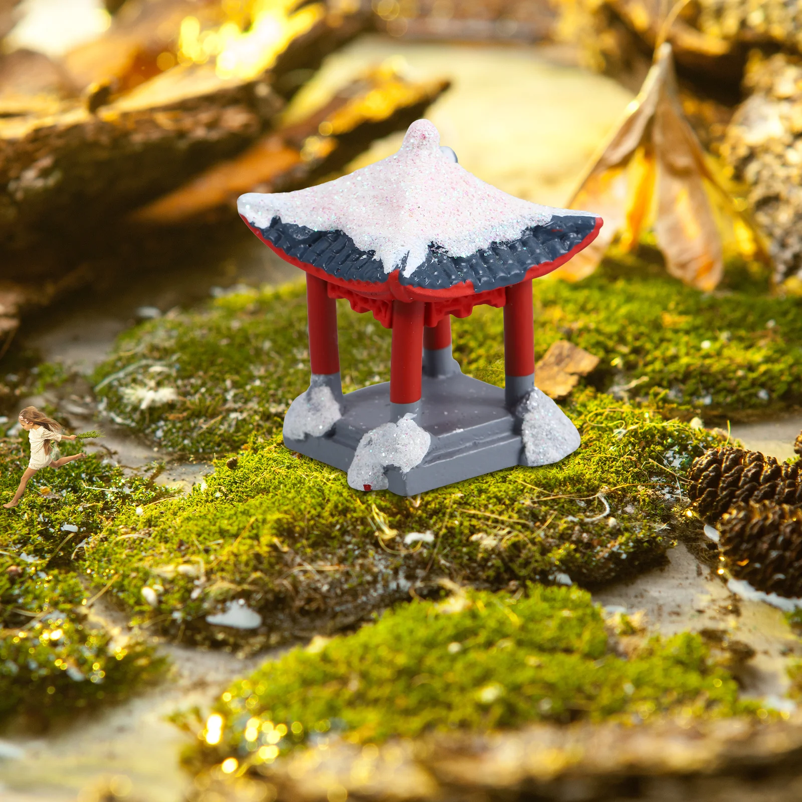 

4Pcs Mini Pavilion Statue Resin Craft Micro Landscape Decor Mini Garden Bonsai Small Scene Accessories Pavilion Statue