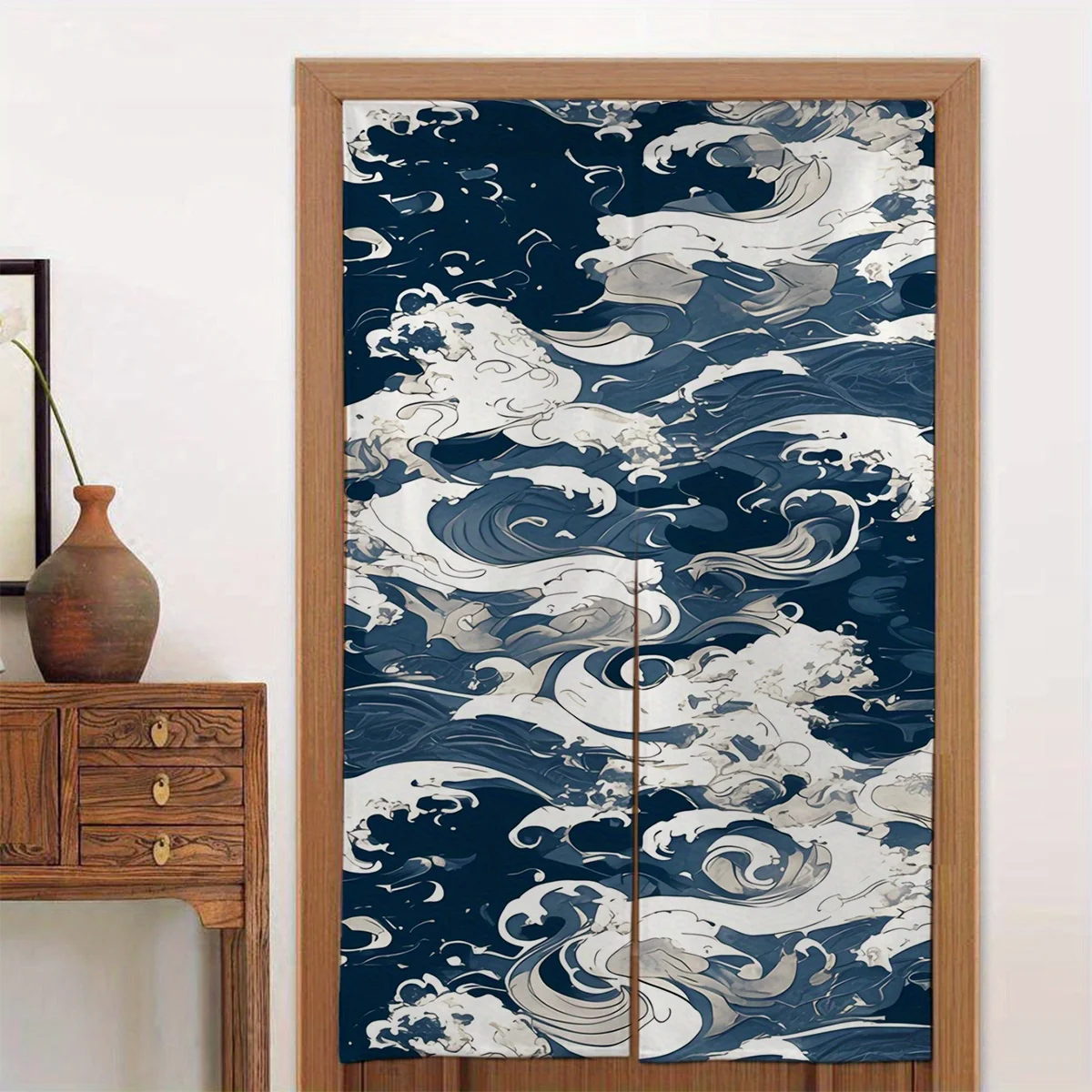

1 шт., дверная занавеска с волнами в японском стиле, тканевая перегородка в японском стиле с океанским узором, украшение для дома