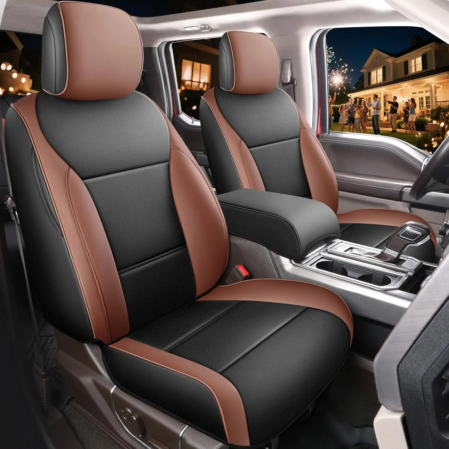 Car Seat Covers for 2015-2025 Trucks, Leather, Black and Brown, Custom Fit and Protective