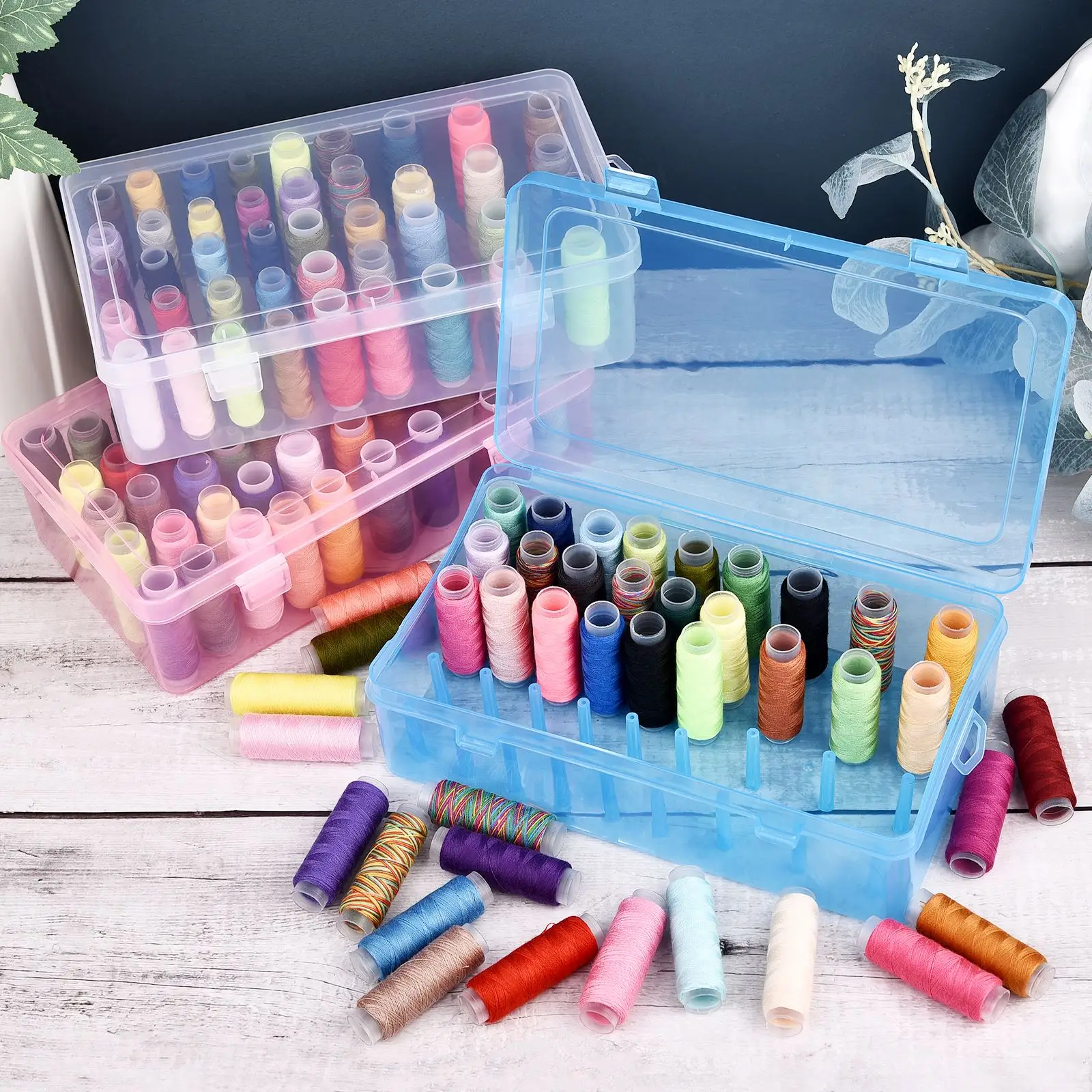 42-Achsen-Nähgarn-Box, Spulen, Aufbewahrungskoffer, transparente Nadelspule, 24 Gitter, Organizer, Haushalt, DIY, Nähzubehör