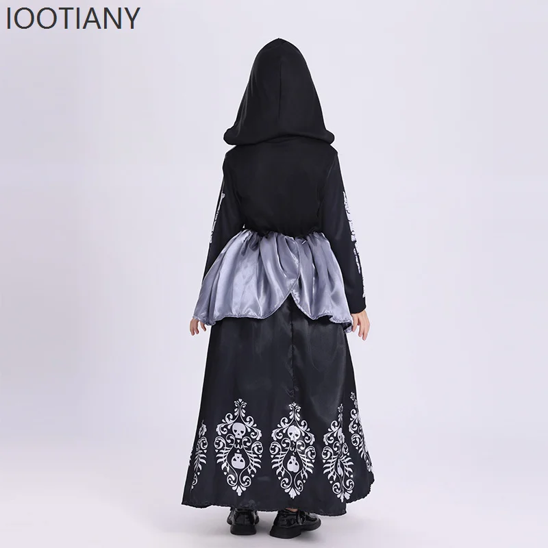 Halloween Neue Kindermode Niedliches Schwarzes Skelettkleid Weibliches Kleid Hexe Horror Rollenkleid Bühnenkostüm 2025