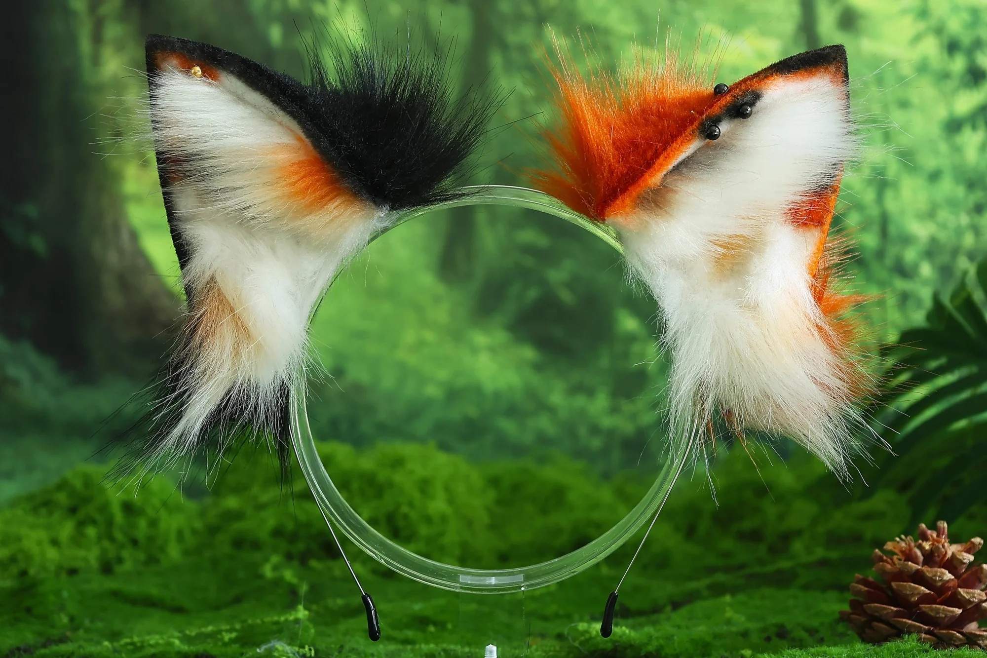 Faux fur fox ears and tail, curved wolf tail and ears, cat tail and ears, kitten ears and tail, anime character cosplay.