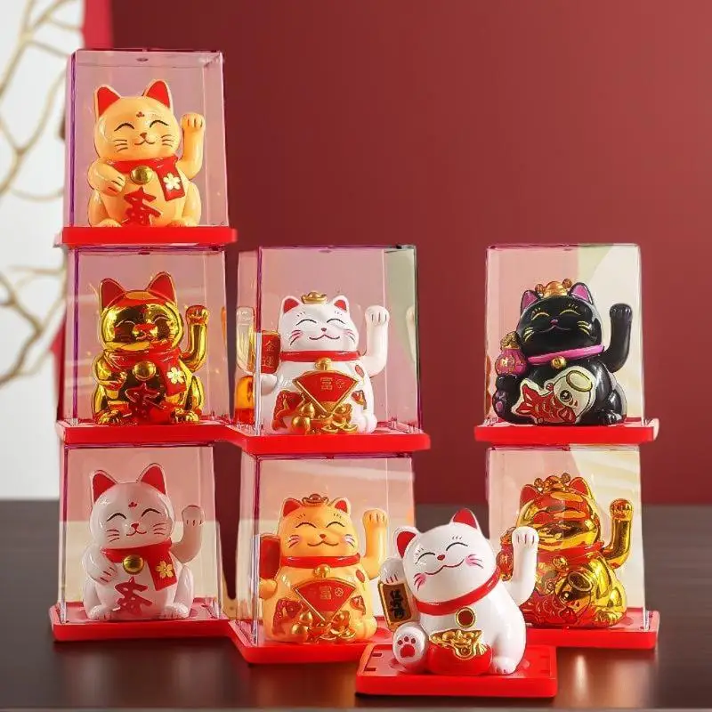 1Pcs Waving Wealth Good Fortune Awaits Solar-Powered Ornaments For Home And Office Lucky Beckoning Cat Solar Powered