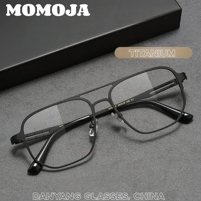 

MOMOJA Ретро модные мужские очки-пилоты Сверхлегкие очки из чистого титана с двойной перемычкой Элегантная оптическая оправа для очков по рецепту H034