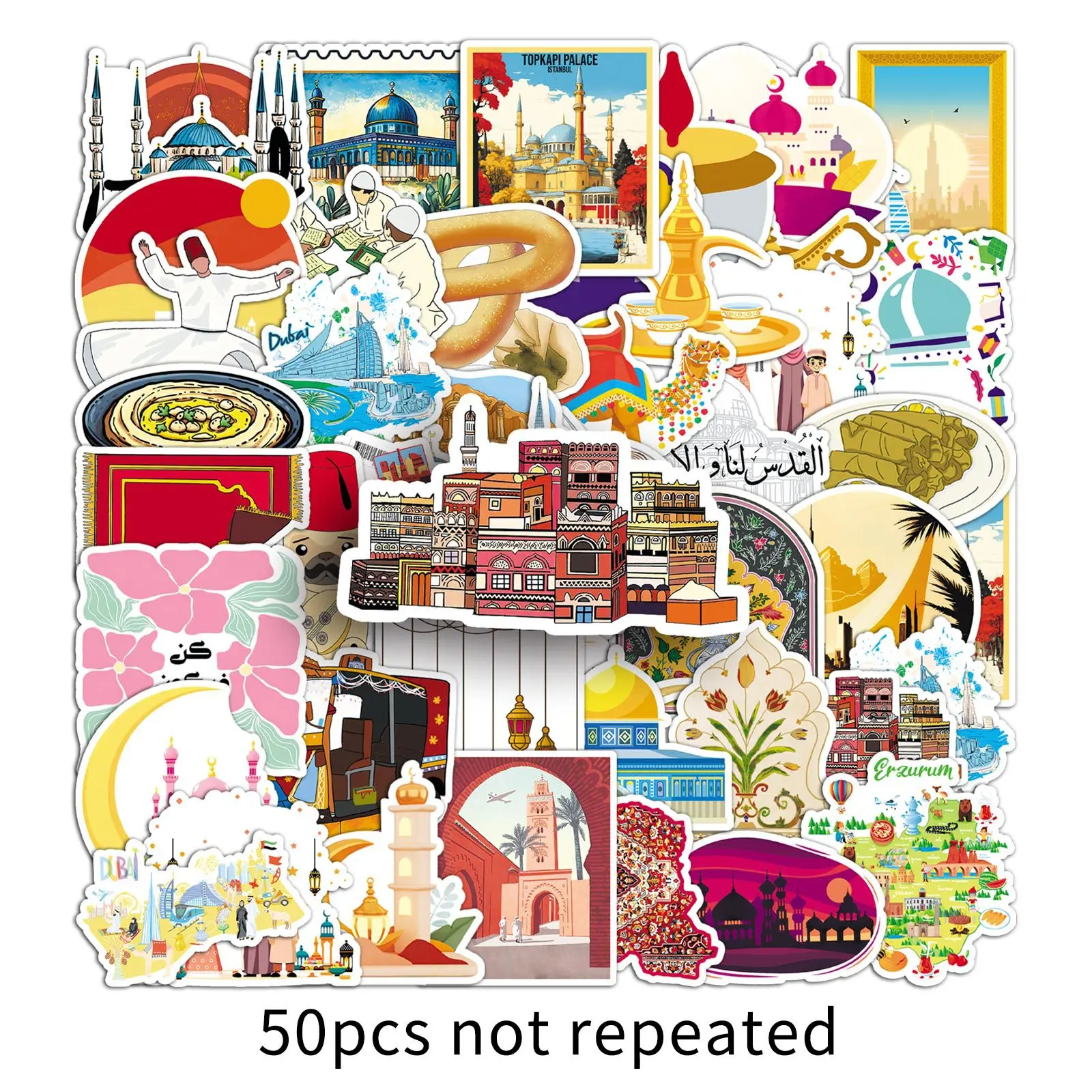 50pcs Middle East Graffiti Personalized Outdoor Landscape Travel Decorative Water Cup Mobile Case Suitcase Stickers