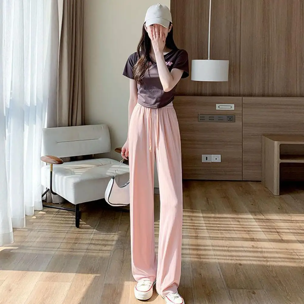 

Ice Silk Trousers Women Wide-leg Pants Elastic Waist Wide-leg Trousers Comfortable Stylish Women's Pants for Work Leisure