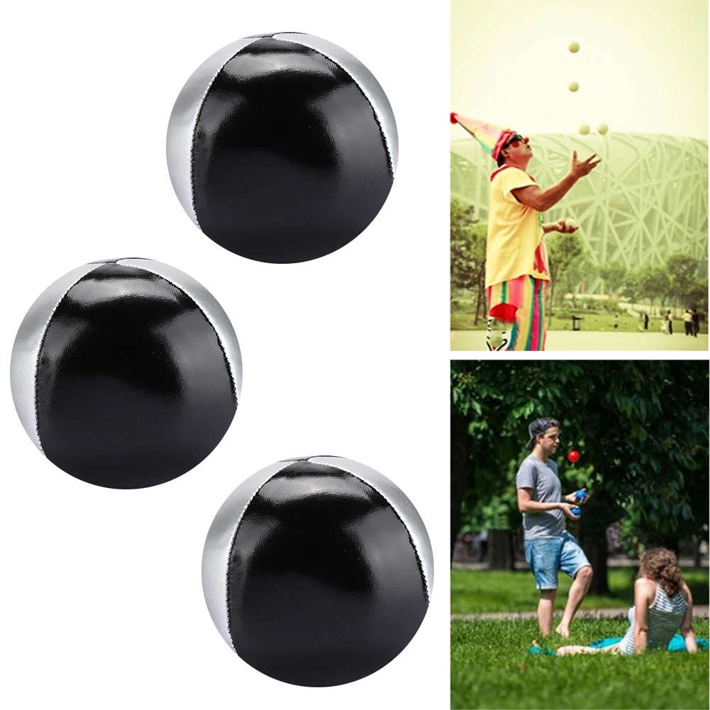 3PCS Silver Black PU Leather Indoor Leisure Portable Juggling Ball Performance Props