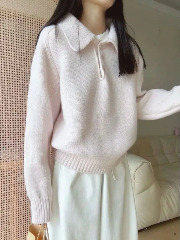 

Мягкий ленивый розовый свитер на голову Ne, женский свободный уютный вязаный топ, французский слей, весна-осень-зима, длинный све