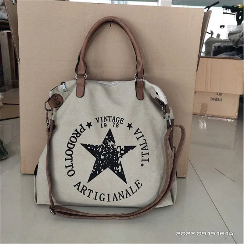 2022 High Quality Women Printed Letters Canvas Shoulder Bags Large Size Multifunctional Travel Totes Khaki Bags Drop Shipping