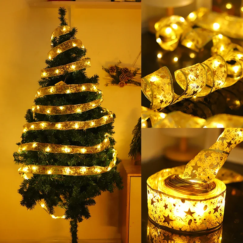 

4/5/10m Christmas Ribbon LED Light String Christmas Tree Decorative Light Satin Light Gift Box Decor Ribbon Flash Light String