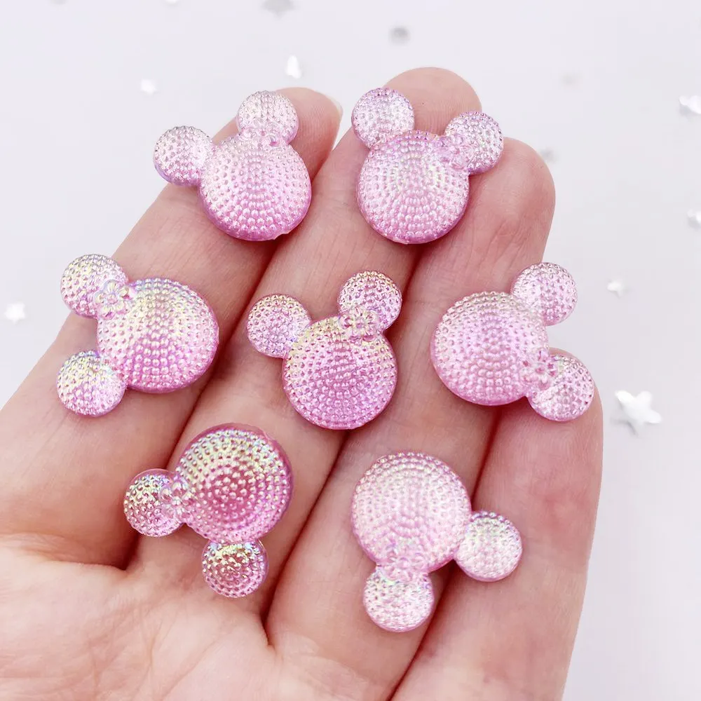 100pcs Kawaii AB Resin 16mm Glitter Crystals Mouse Flatback Rhinestone Wedding Embellishment DIY Applique Crafts L608