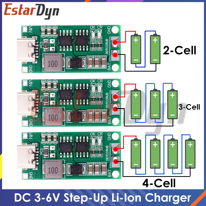 Multi-Cell 2S 3S 4S Type-C To 8.4V 12.6V 16.8V Step-Up Boost LiPo Polymer Li-Ion Charger 7.4V 11.1V 14.8V 18650 Lithium Battery