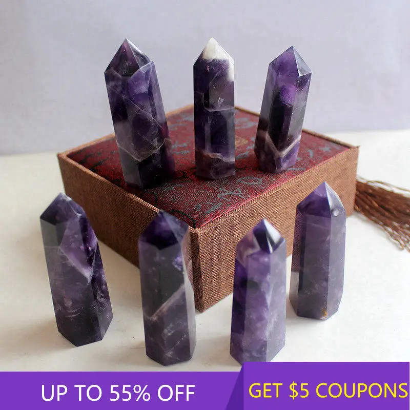 30-70mm Raw Natural Banded Chevron Dream Amethyst Quartz Crystal Point Wand Obelisk Healing Stone Energy Ore Mineral Rock Decor