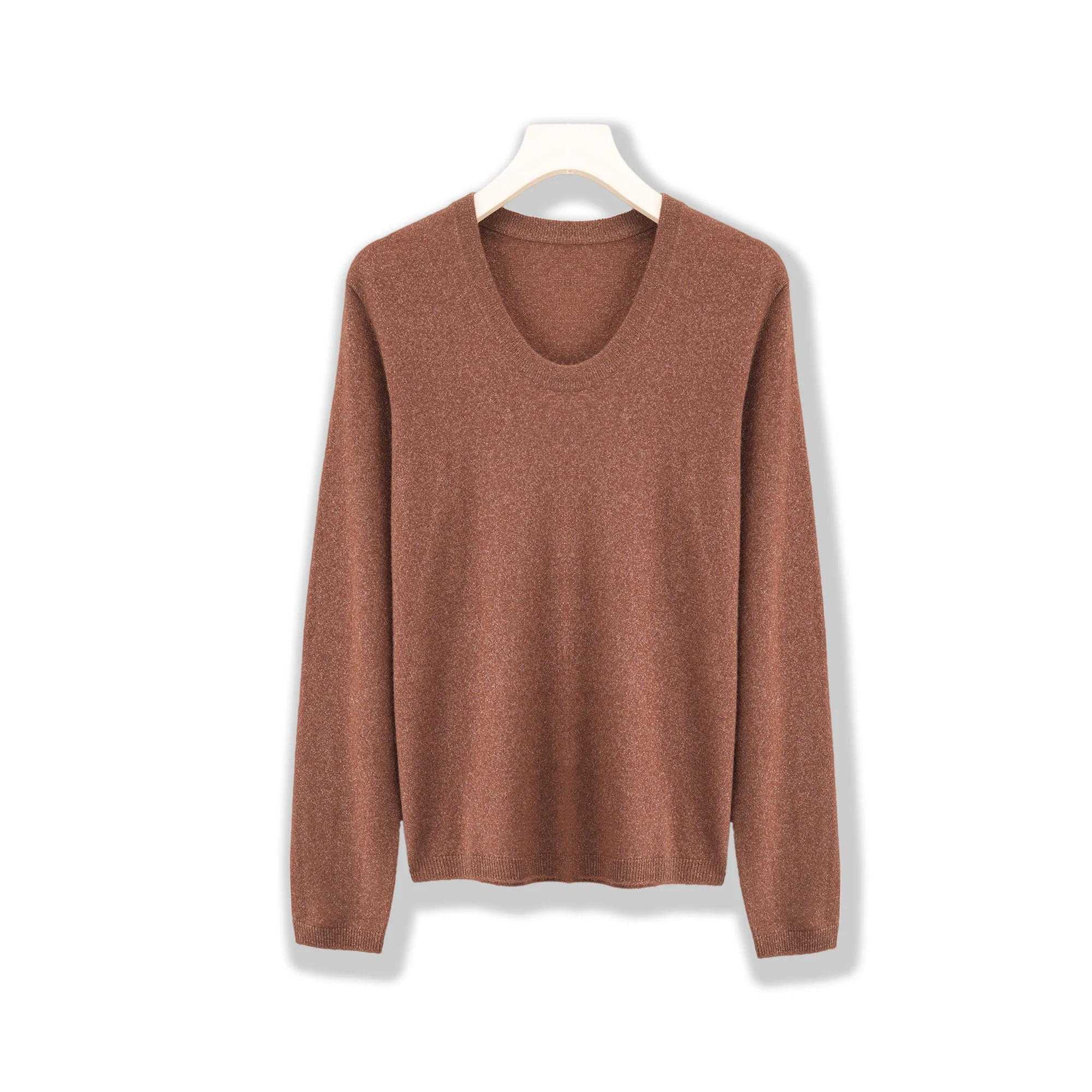 

Gilded Sparkling - Kangsai Ni A-level 100% Cashmere 12 Needle Deep Round Neck Knitted Sweater Long Sleeve Women's Base Sweater