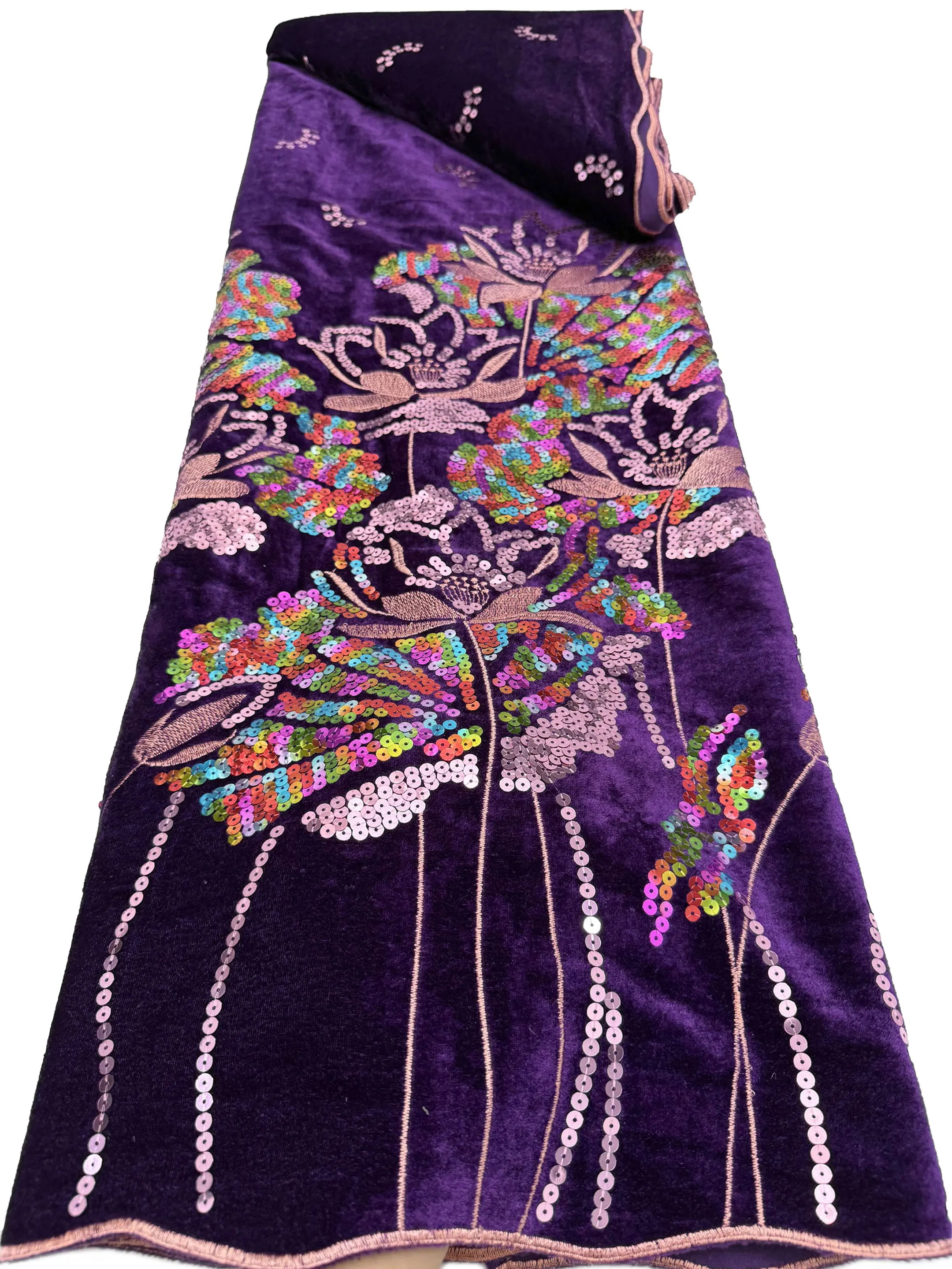 Nigerian Sequins Velvet Lace Fabrics High Quality Royle Blue French Sequins Lace African Velvet for Women Dresses