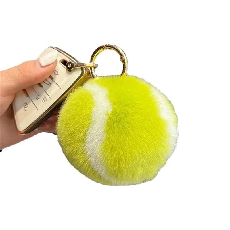 1PC Otter Rabbit Hair Small Tennis Car Keychain Pendant Plush Tennis School Bag Hanging Ornament