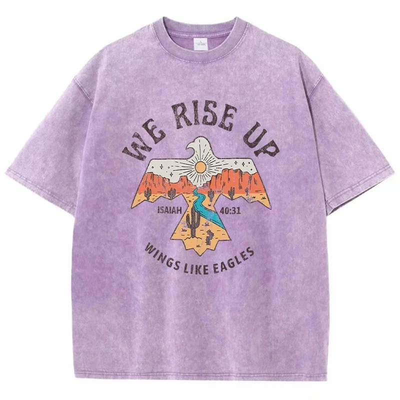 We Rise Up Isaish Wings Like Eagles Printing T Shirts Mens Breathable Tshirts Fashion O-Neck Shirts Cartoons 100% Cotton Tops