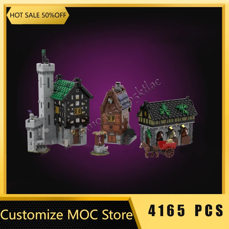 ชุดตัวต่อ MOC Medieval Village Series โรงม้า/ห้องฝึกศิลปะ/บ้านเฟลซ่า ชุดประกอบ DIY ของเล่นตัวต่อ ของขวัญคริสต์มาสยอดนิยม