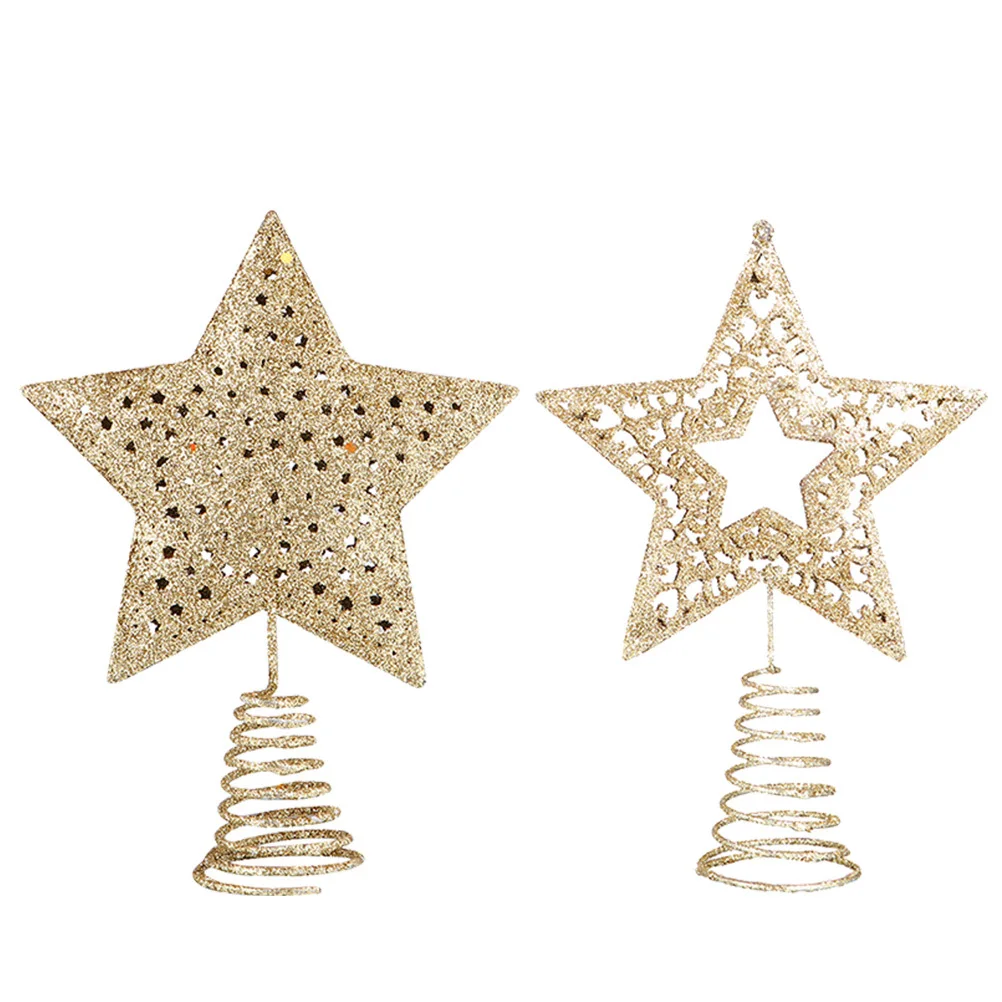 

2Pcs Five-Pointed Star Decor Christmas Tree Stars Stylish Toppers for Xmas Decorations Golden Finish High Quality Material
