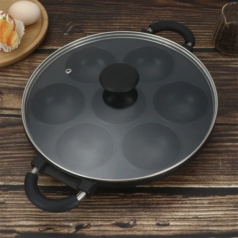 

7 Hole Cooking Cake Pan Cast Iron Omelette Pan Non-Stick Cooking Pot Breakfast Egg Cooker Cake Mold Kitchen Cookware Kitchenware