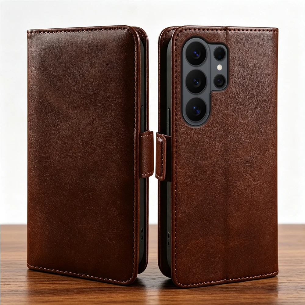 Calf Leather Flip Cover Case For Samsung Galaxy S26 Ultra S25 Plus S24 S23 FE S22 S21 A57 A27 A37 A17 A55 A26 A36 A16 Phone Case