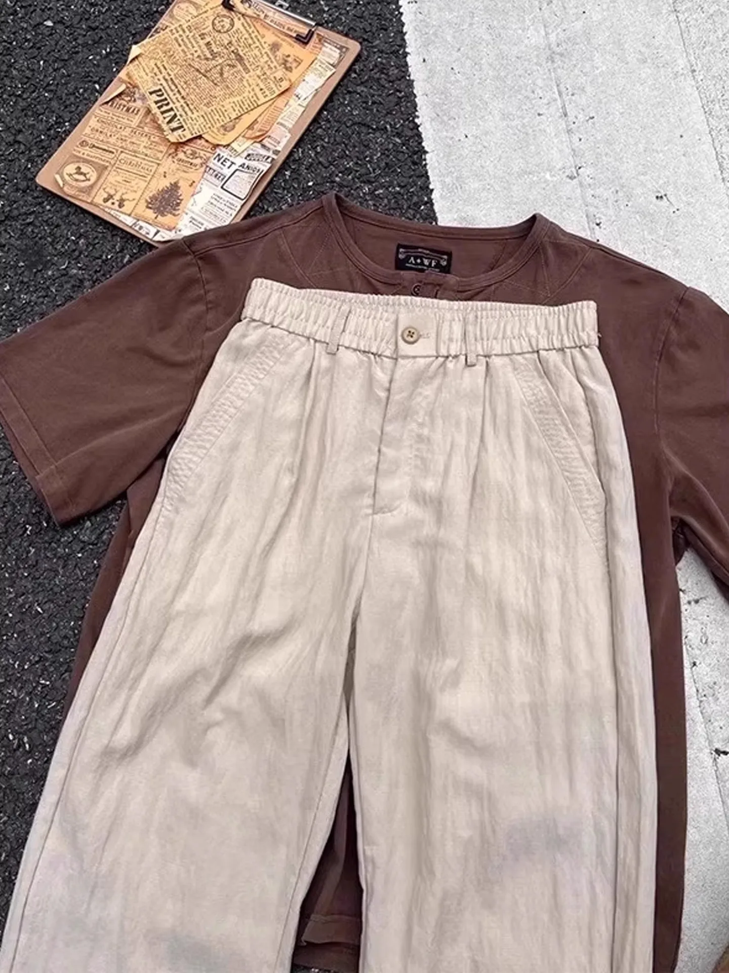 Pantaloni di lino casual da uomo kaki chiaro gamba dritta comfort estivo vestibilità American Retro Sle fibra di poliestere traspirante