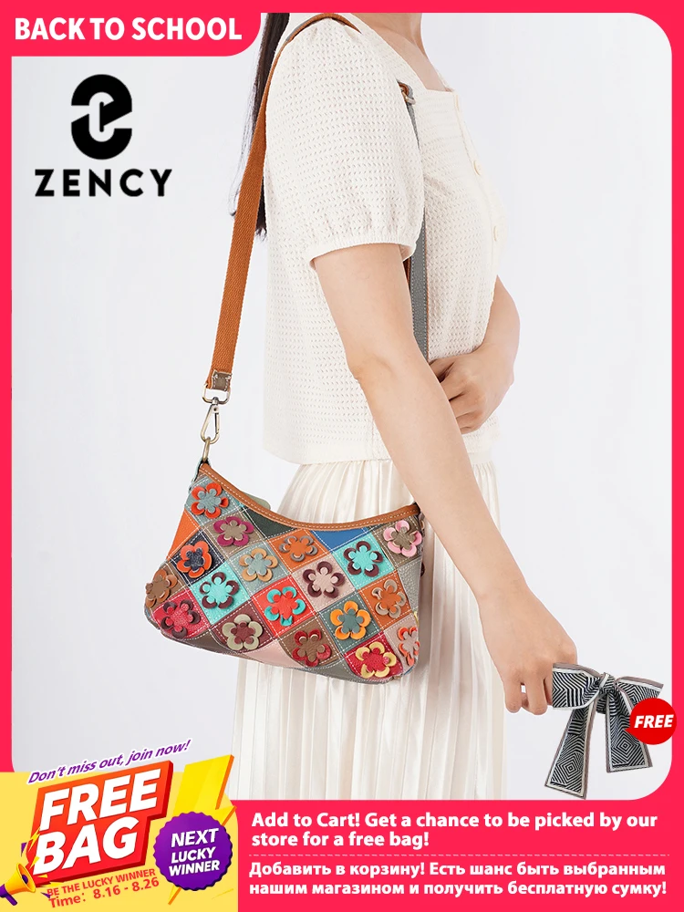 Zency Women's Small Leather Shoulder Bag Designer Floral Cowhide Leather Crossbody Bag Top Handle Bags Gift for Lover Wife