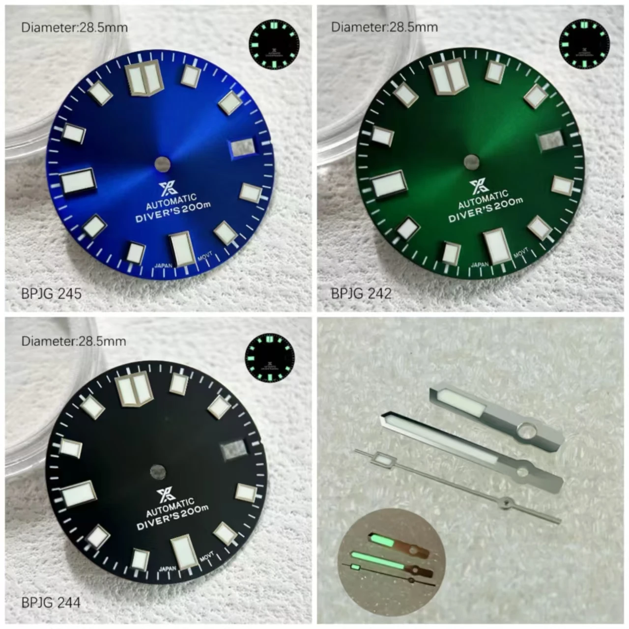 28.5mm diameter NH35 S logo dial green night light modified Yuanzu abalone diving watch NH35 dial watch accessories