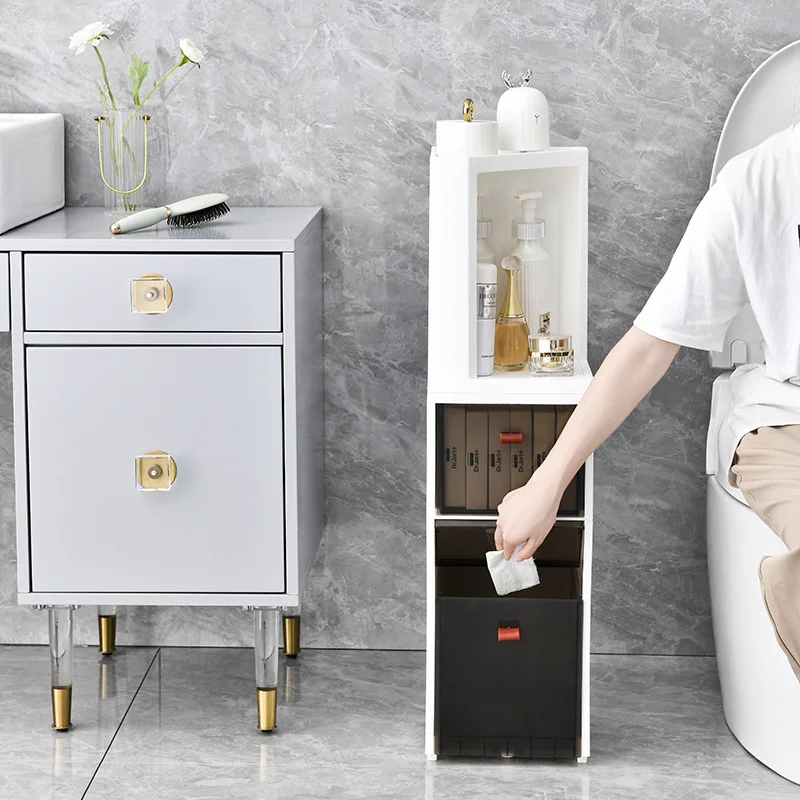 

24cm Level Toilet Storage Cabinet Household Toilet Side Paper Towel Storage Rack Plastic Floor Seam Shampoo Holder