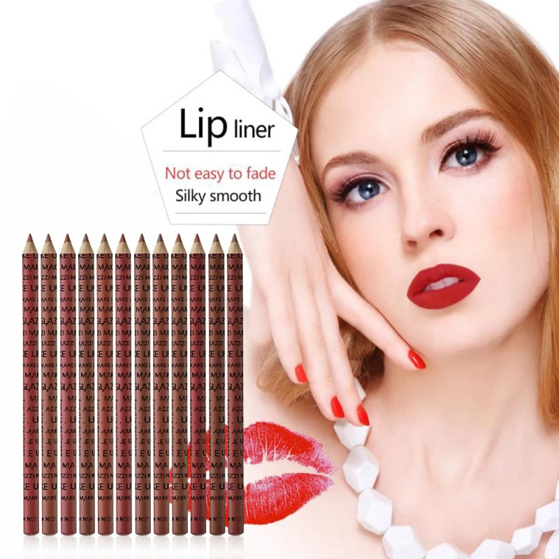 12 Colors Lipliner Pencil Set Lip Liner Velvet Matte Lipstick Pen Eye Makeup Eye Shadow Pen Long Lasting Eyebrow Pencil Comestic