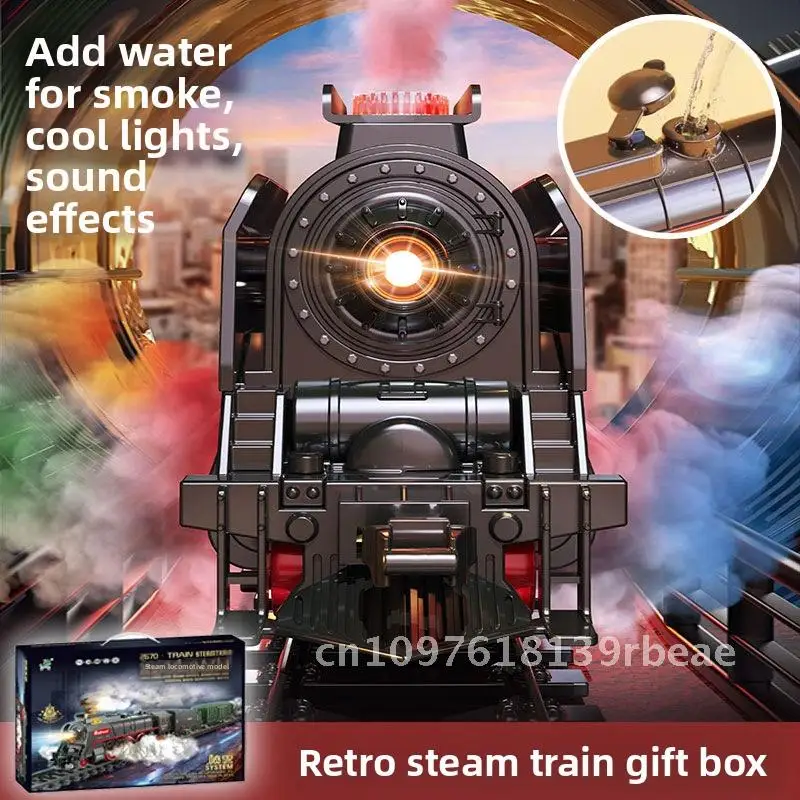 Christmas Gift Retro Steam Train Track Set Simulation Electric Train Boy Toy