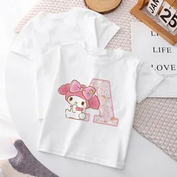 My Melodys Children T-Shirt Letter ABCD Kawaii Animal Cartoons Kids Tee Shirts Anime Casual Clothes Boy Girl Top Short Sleeve