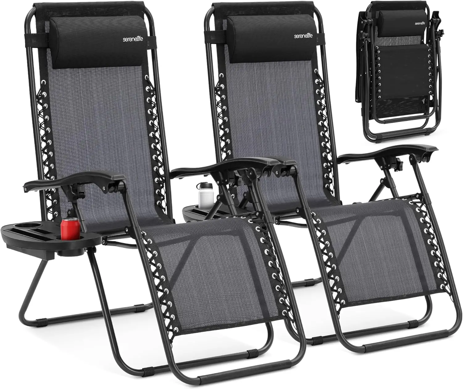 

Складные кресла-реклайнеры «Нулевая гравитация», 2 шт., с приставным столиком, подстаканником и подголовником для отдыха на природе