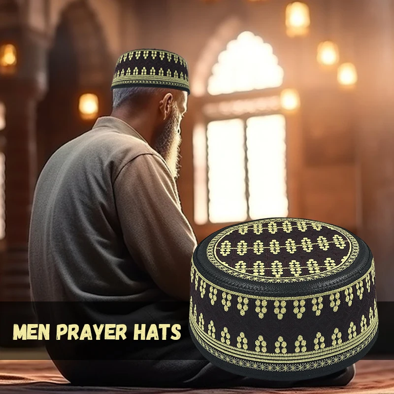 Muslim Hats Embroidery Islamic Men Prayer Hat Arab Clothing Saudi Arabia Indian Turban Bonnet Musulman EID Ramadan Hijab Hat