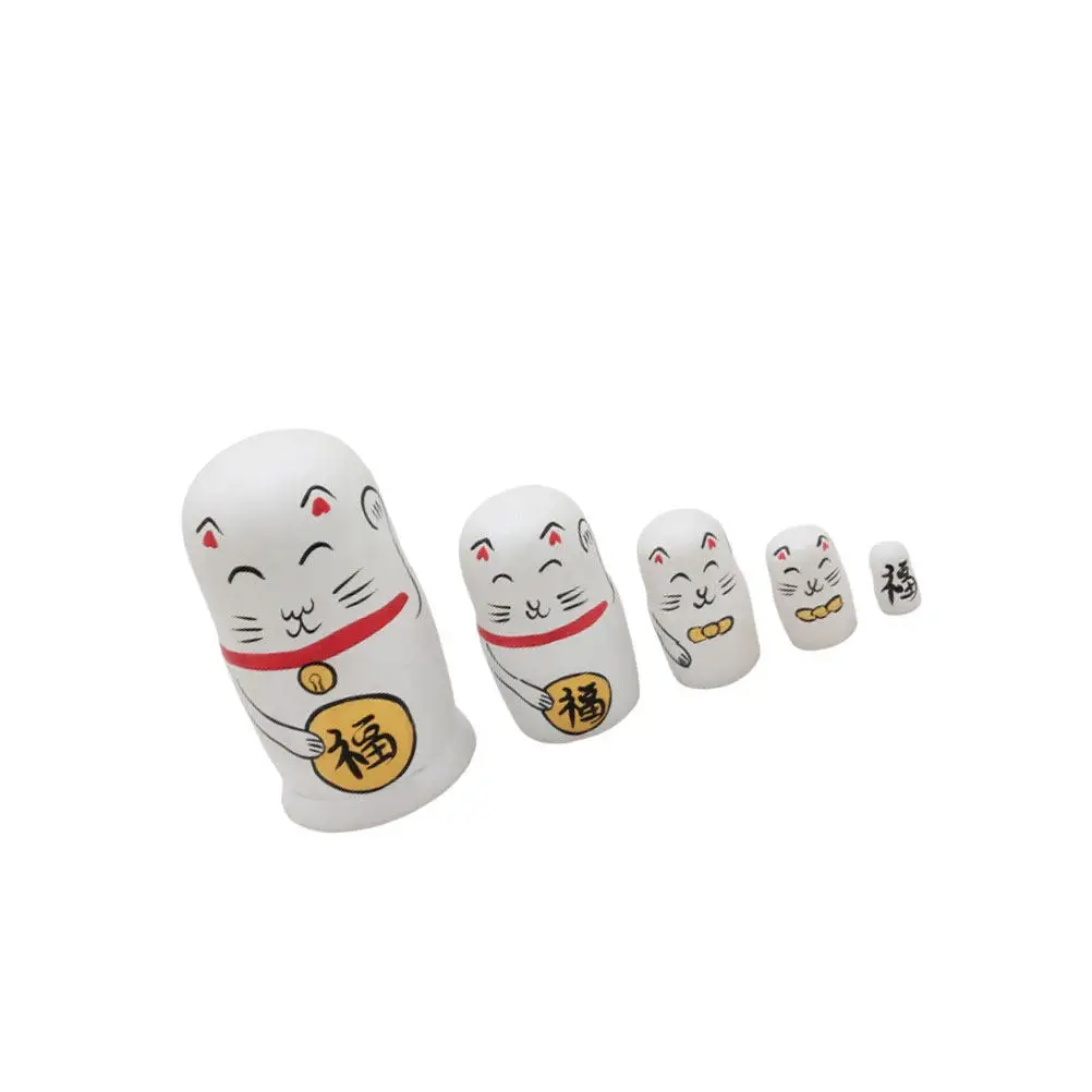 

Пятислойная деревянная матрешка-кошка Плутус, русская матрешка, подарок для детей и девочек, белая