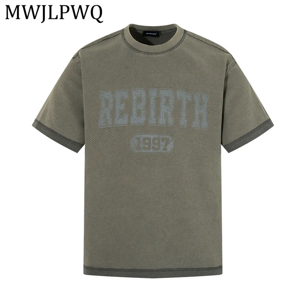 

MWJLPWQ Мужская футболка с короткими рукавами, летняя, в стиле ретро, в американском уличном стиле, с круглым воротником, свободные повседневные топы для мужчин 14072