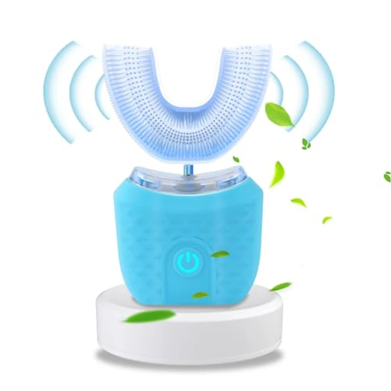 Smart U Shaped Sonic Electric Toothbrush Hands-Free Quiet Vibration IPX Waterproof with Replaceable Heads & Tongue Scraper