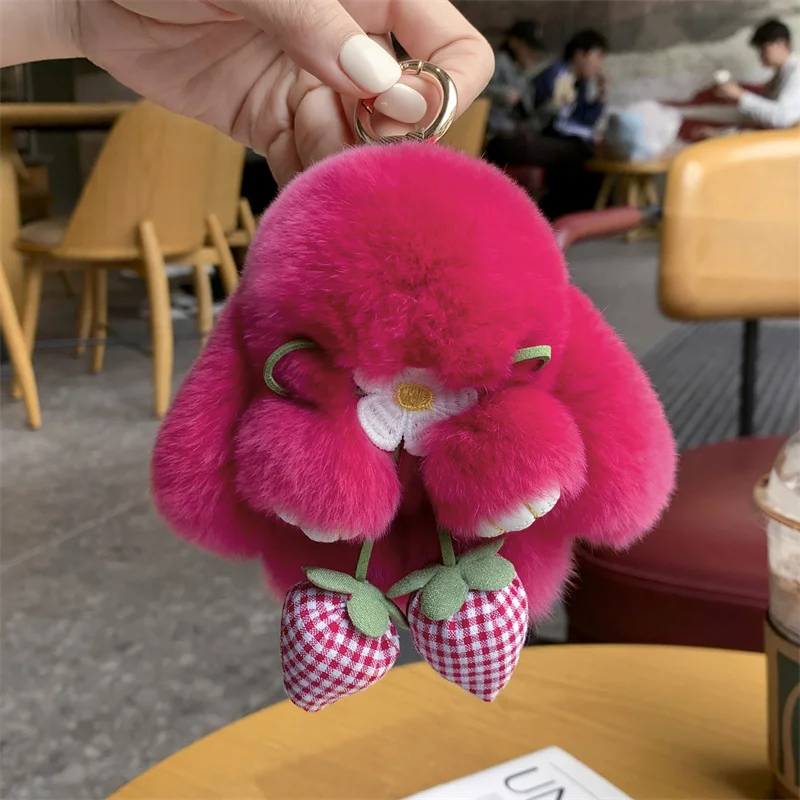Rabbit Fur Keychain Women Cute Fur Bunny Pompom Trinket Holder Bag Car Key Chain Pendant Decoration Bags Hangings Accessories