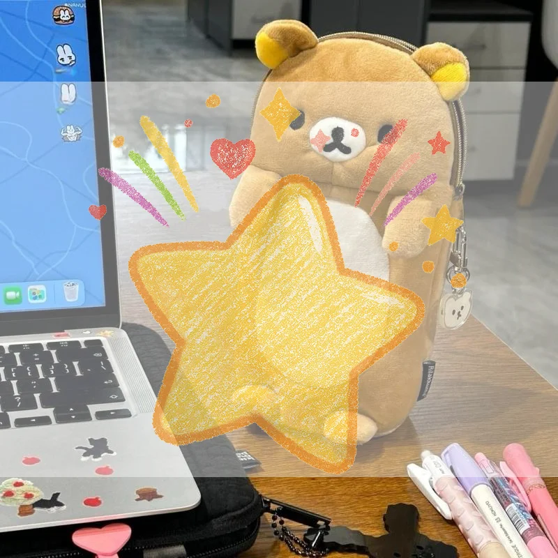 

Милый пенал-органайзер в виде медведя в стоячей позе, большой емкости, многофункциональный, для студентов