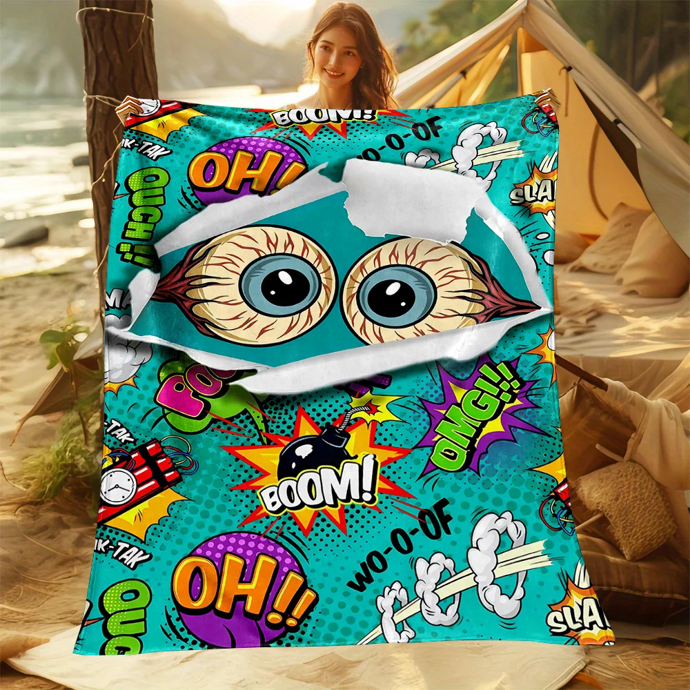 

Уютное фланелевое одеяло с мультяшным принтом граффити — мягкое, двустороннее, всесезонное, комфортное для кровати, дивана, кемпинга и путешествий — Machi