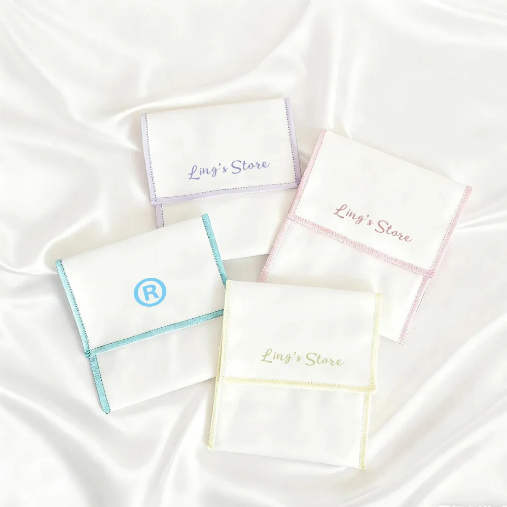 

100Pcs 10x10cm Custom Personal Logo Jewelry Cotton Bag Thick Canvas Envelope Flap Pouch Bracelet Watch Sunglasses Gift Packaging